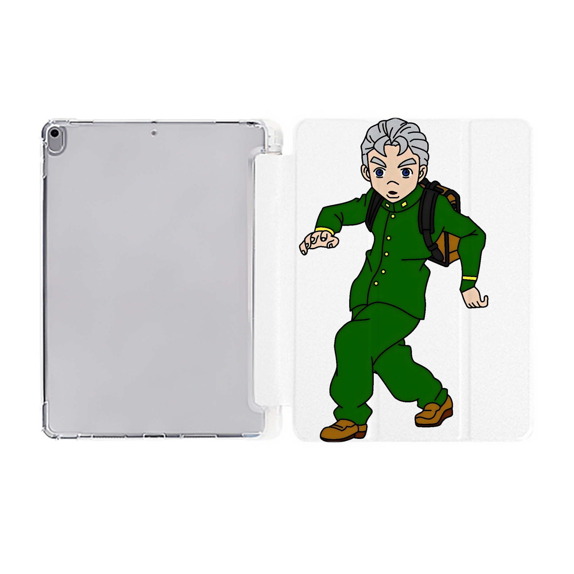 （画像用） ジョジョの奇妙な冒険 広瀨康一 JoJo's Bizarre Adventure Hirose Koichi IPad ケース ペン収納付き 三つ折りスタンド PUレザー×シリコン 対応機種9.5/10.5/10.9インチ